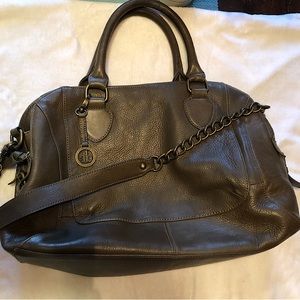Audrey Brooke Pebbled leather Handbag in a deep Moss (greenish/brown)